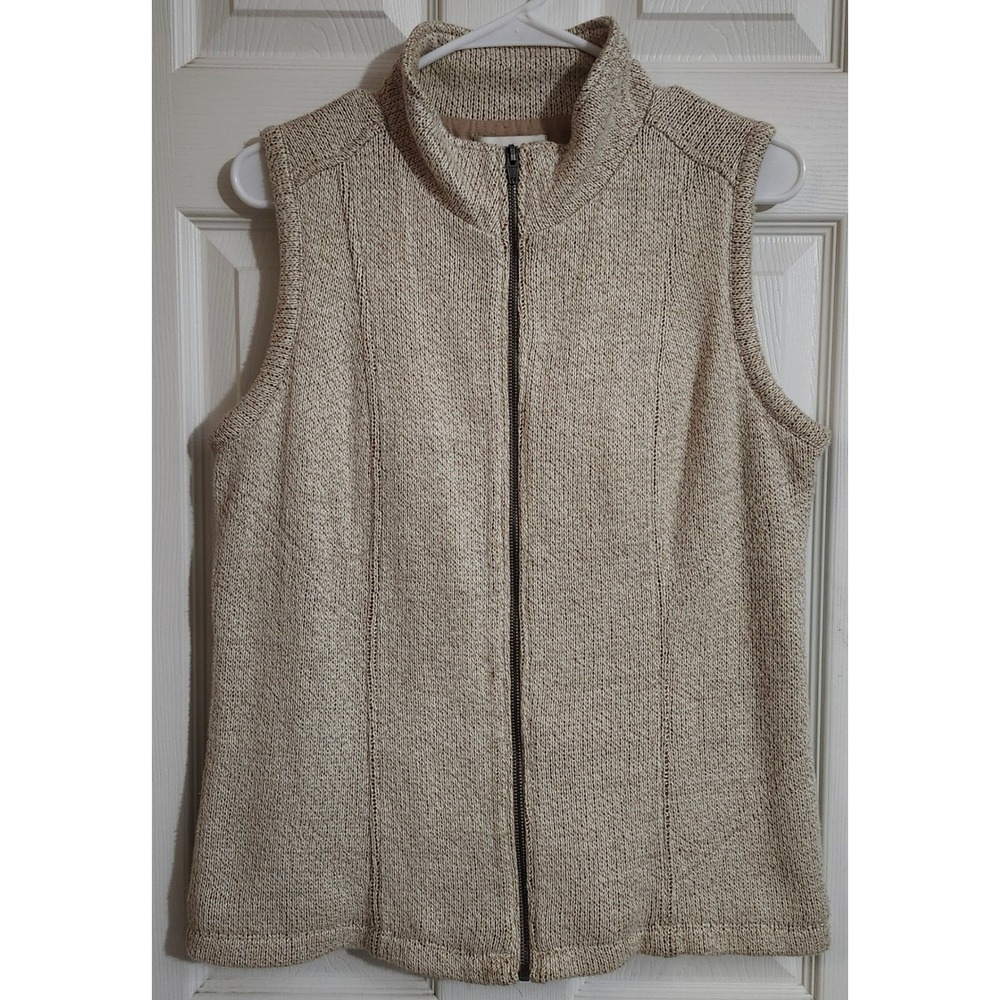 Coldwater Creek Womens Oatmeal Beige Knit Full Zip Lined Sweater Vest Size S‎ 8